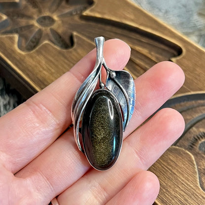 Beautiful Sterling Silver Floral Golden Obsidian Pendant