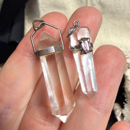 Magical Sterling Silver Clear Quartz Crystal Wand Pendants