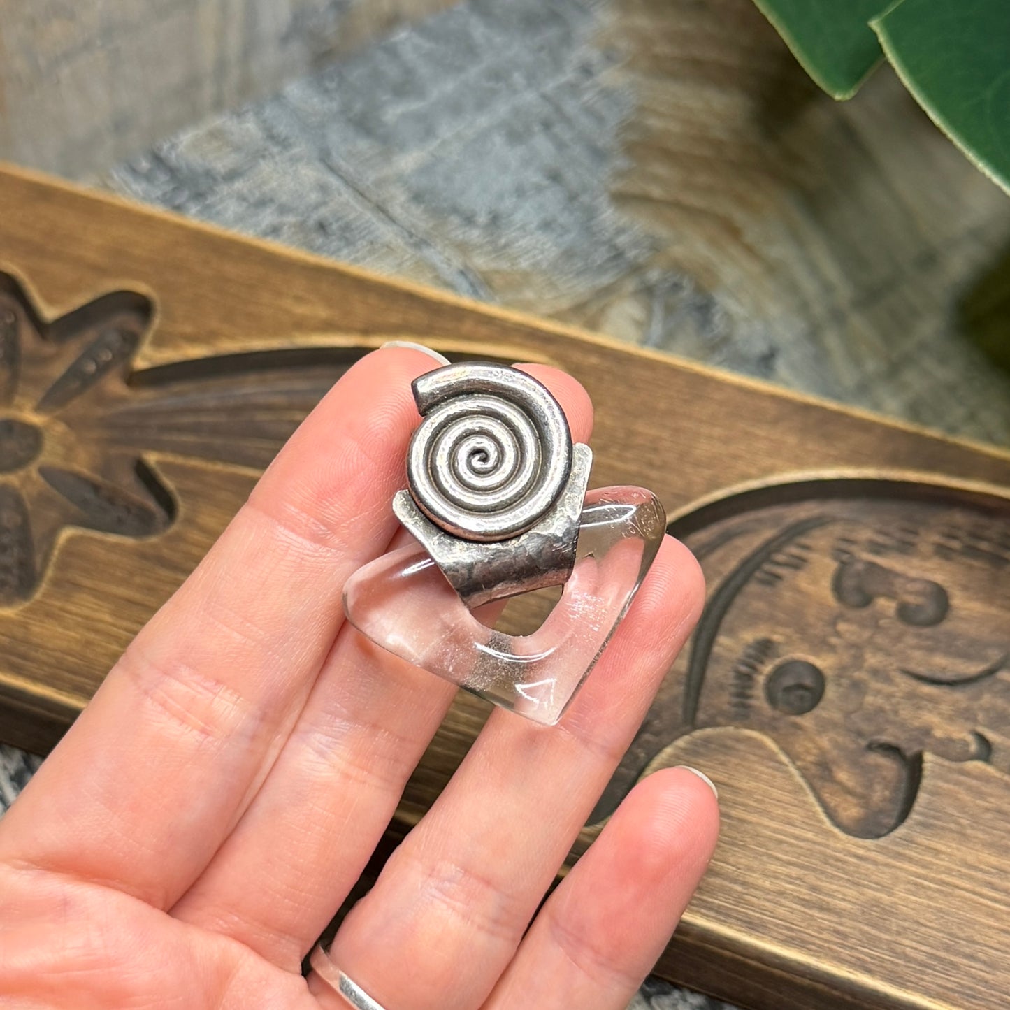 Chunky Artisan Sterling Silver Spiral Clear Quartz Statement Pendant