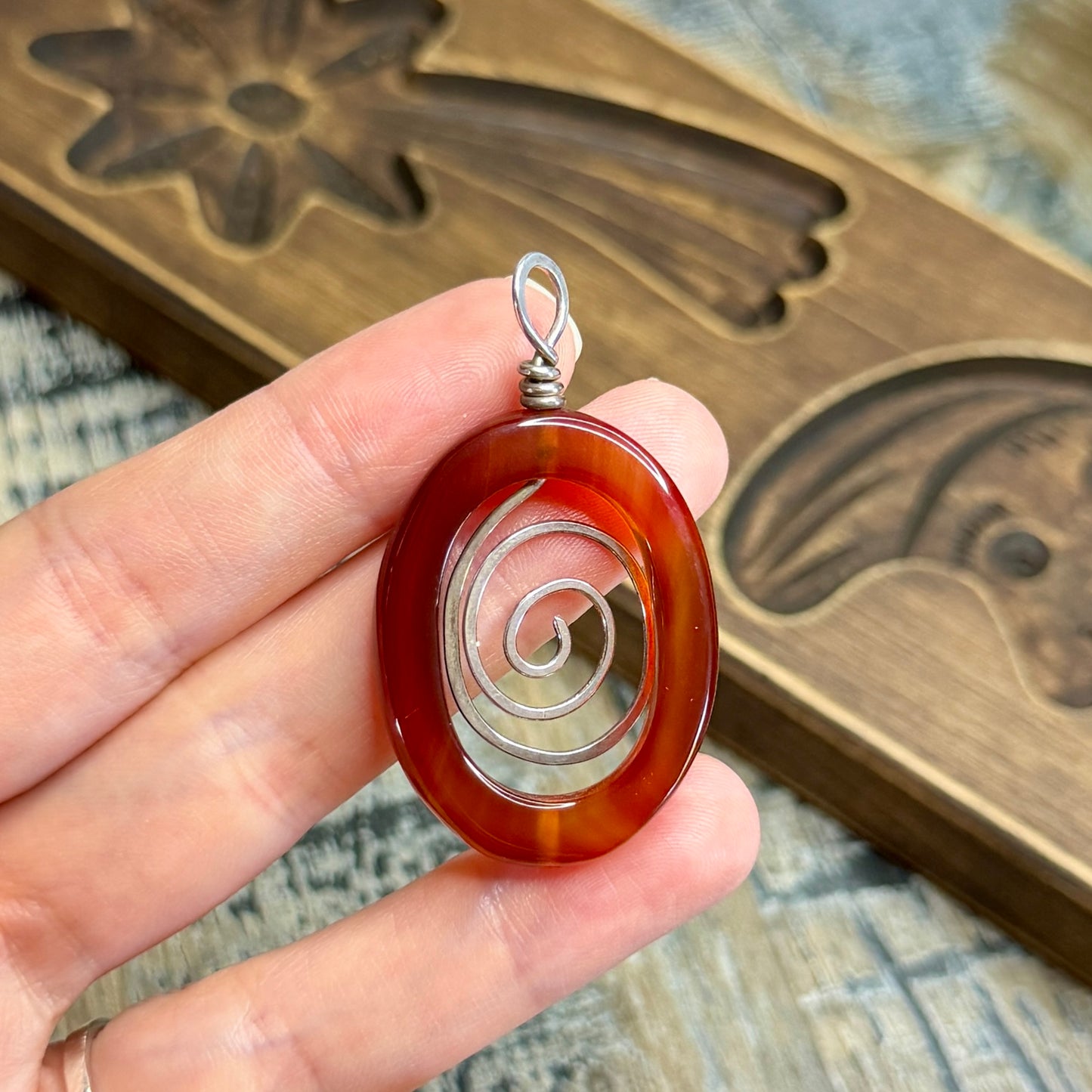 Artisan Spinning Sterling Silver Carnelian Statement Pendant