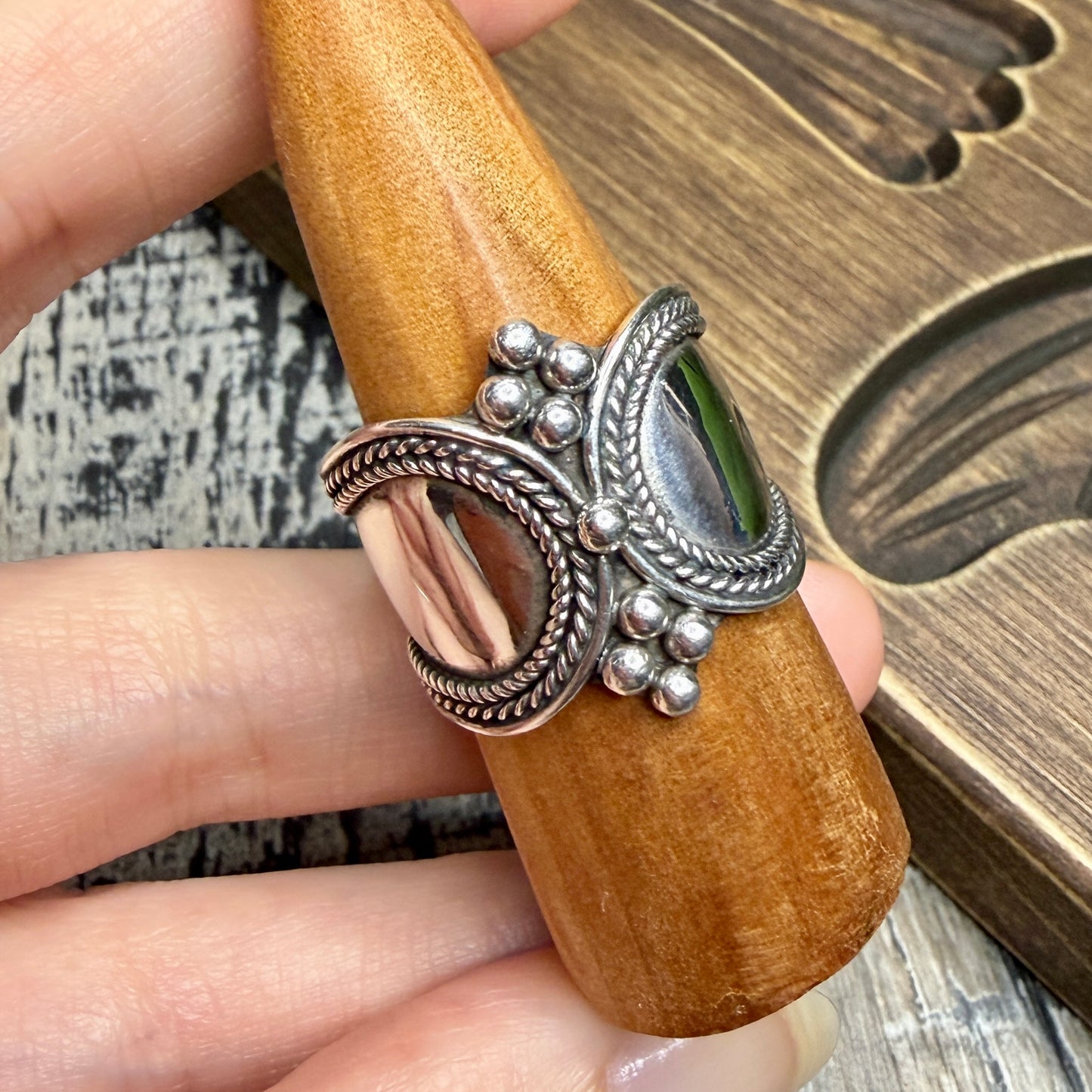 Beautiful Chunky Dotted & Woven Sterling Silver Ring size U