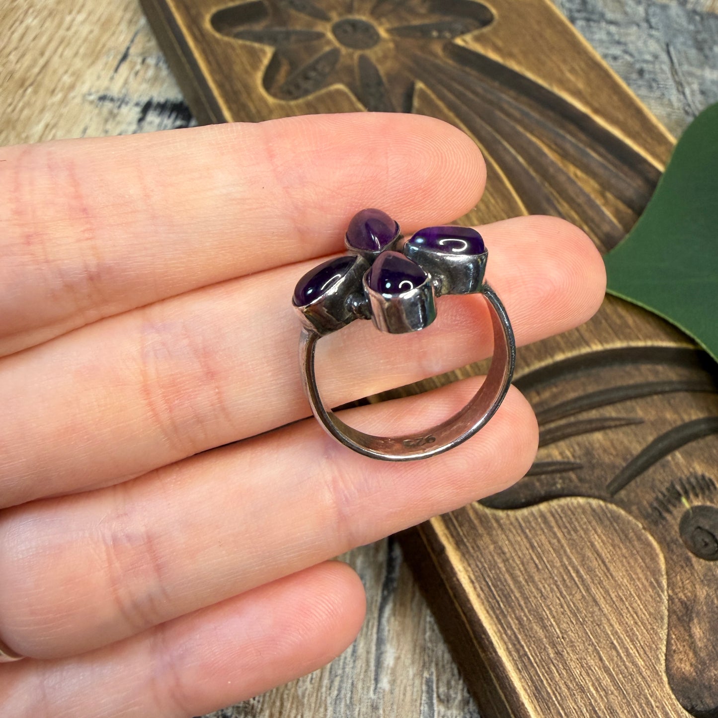 Dreamy Sterling Silver Amethyst Flower Ring size N