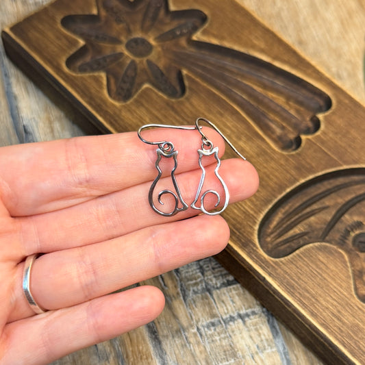 Magical Artisan Sterling Silver Cut Out Cat Earrings