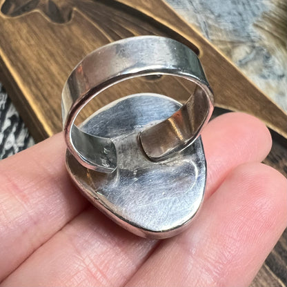 Native American Sterling Silver Chunky Turquoise Ring by Selina Jake size Q/R