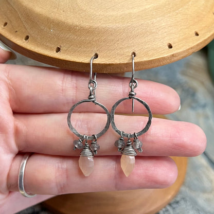 Whimsy Artisan Sterling Silver Peach Moonstone Labradorite Gemstone Earrings