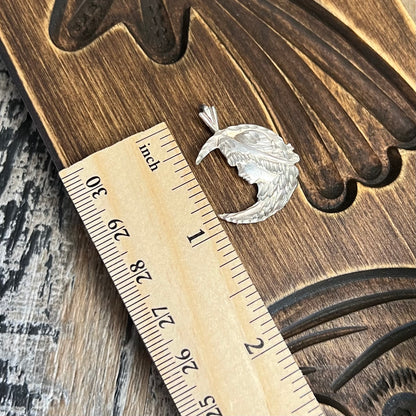 Dreamy Lady In The Moon Art Nouveau Style Sterling Silver Etched Pendant