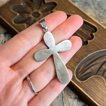 Vintage Sterling Silver Mexican Taxco Turquoise Chip Inlay Cross Pendant