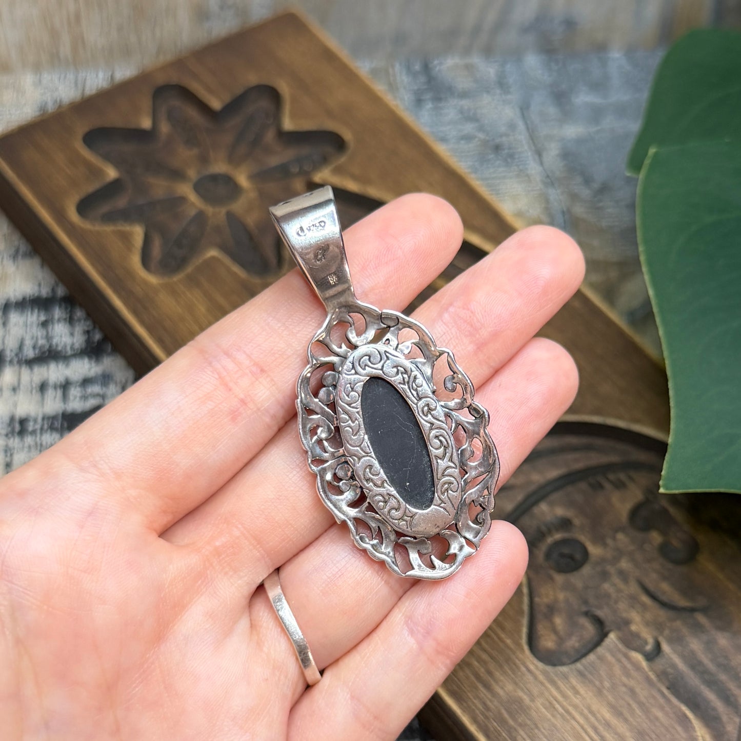 Carolyn Pollack Relios Southwestern Ornate Sterling Silver Floral Gemstone Pendant