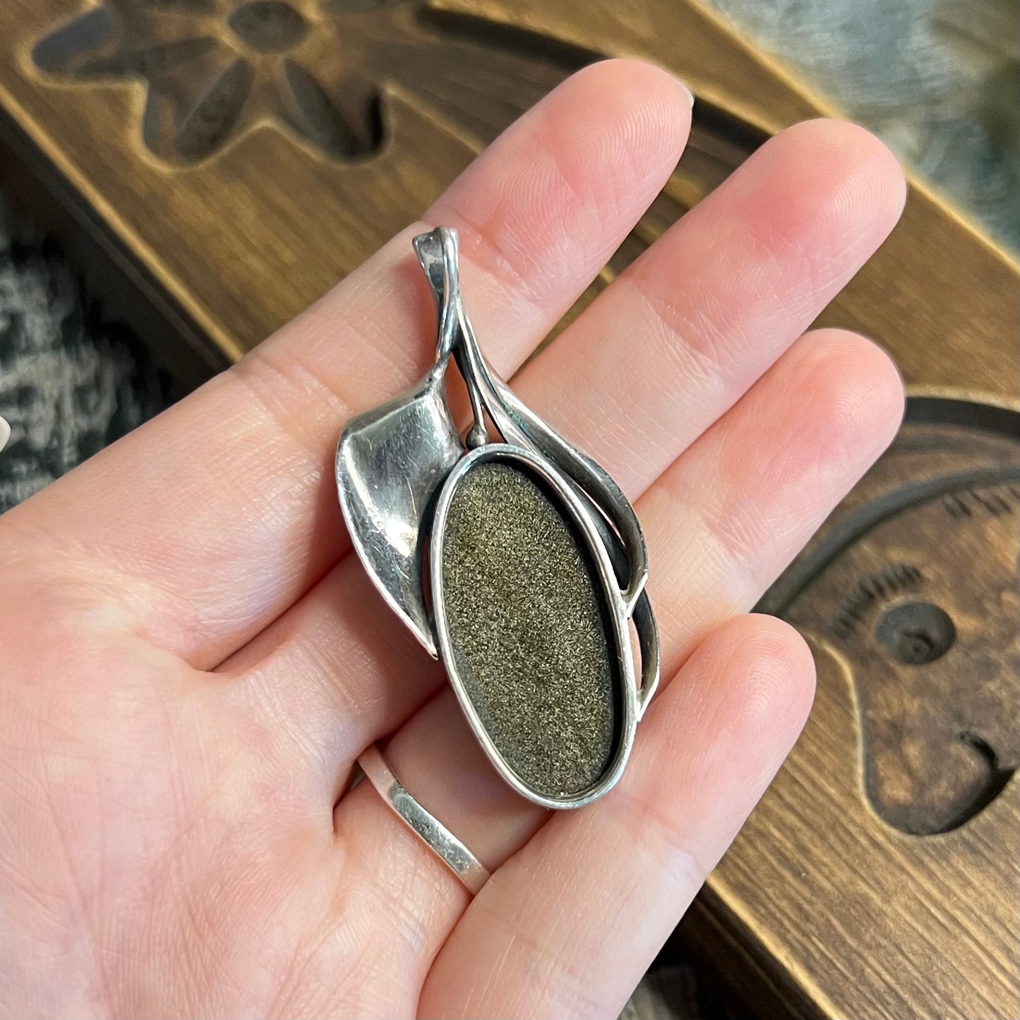 Beautiful Sterling Silver Floral Golden Obsidian Pendant