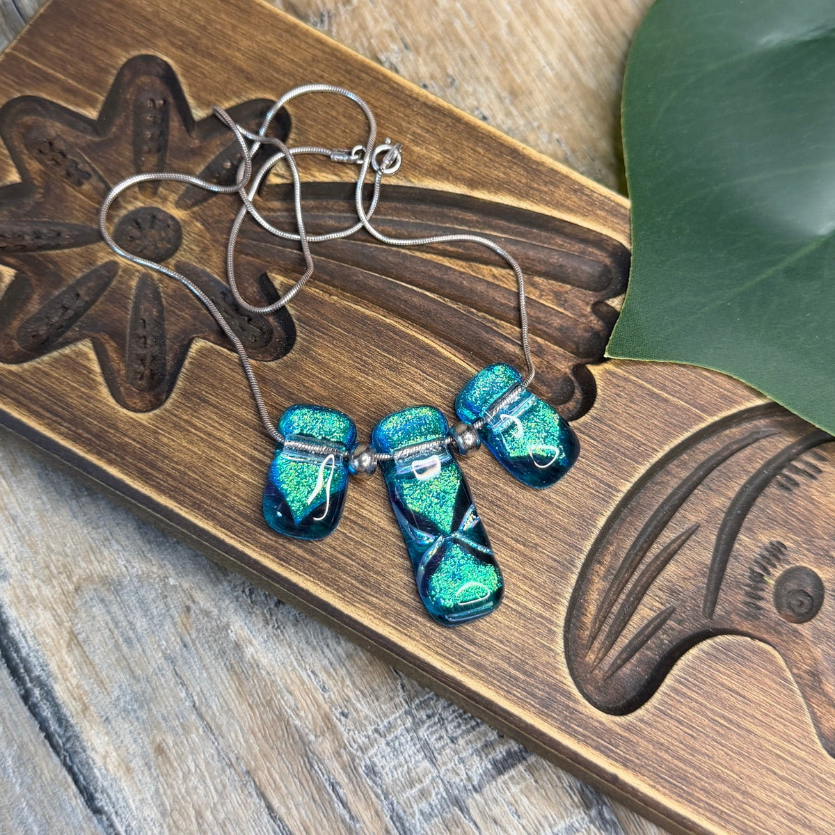 Dreamy Artisan Sterling Silver Art Glass Statement Necklace