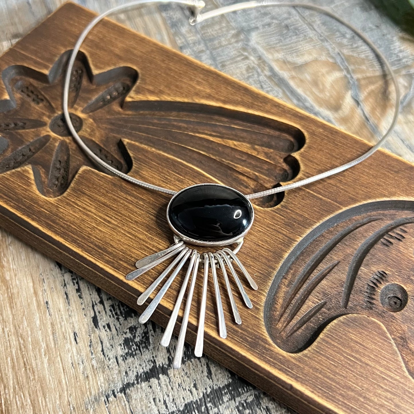 Chunky Mexican CII Taxco Traditions Sterling Silver with Black Onyx Multi Use Pendant / Brooch Necklace