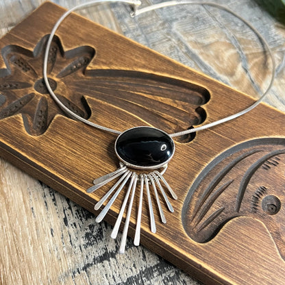 Chunky Mexican CII Taxco Traditions Sterling Silver with Black Onyx Multi Use Pendant / Brooch Necklace