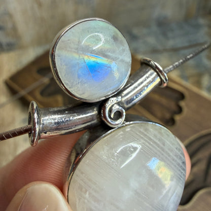 Dreamy Sterling Silver Chunky Moonstone Spiral Statement Necklace