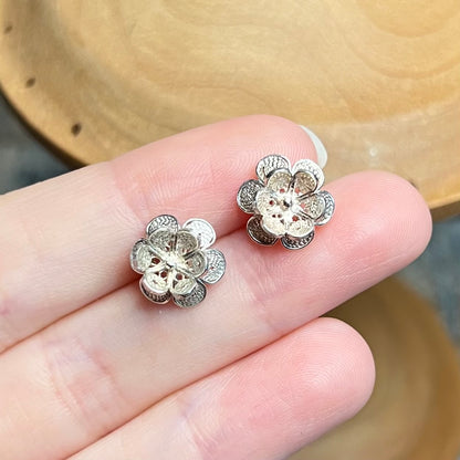 Beautiful 3D Sterling Silver Floral Filigree Stud Earrings