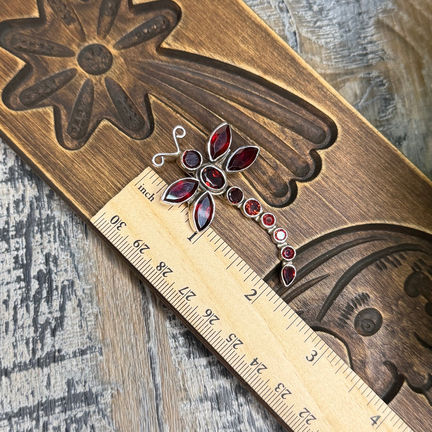 Dreamy Chunky Sterling Silver Faceted Garnet Dragonfly Pendant