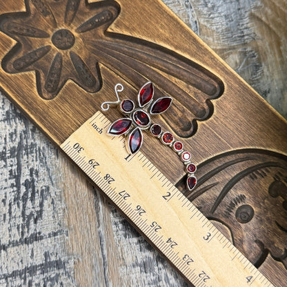 Dreamy Chunky Sterling Silver Faceted Garnet Dragonfly Pendant
