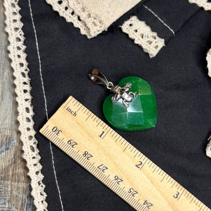 Whimsy Sterling Silver Faceted Green Gemstone Heart Frog Pendant