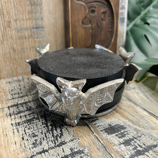 Handmade In India Halloween / Gothic Bat Wooden Coaster Set