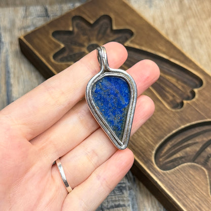Chunky Sterling Silver Artisan Lapis Lazuli Teardrop Pendant