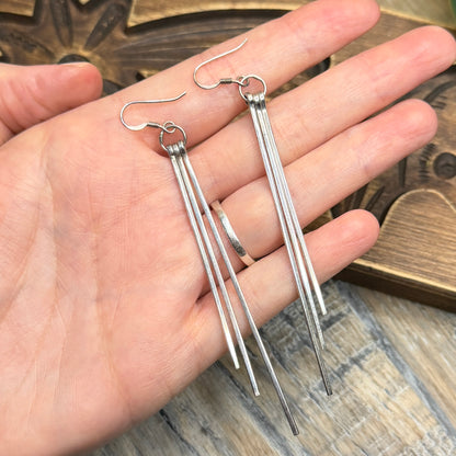Simple Sterling Silver Multi Drop Statement Earrings