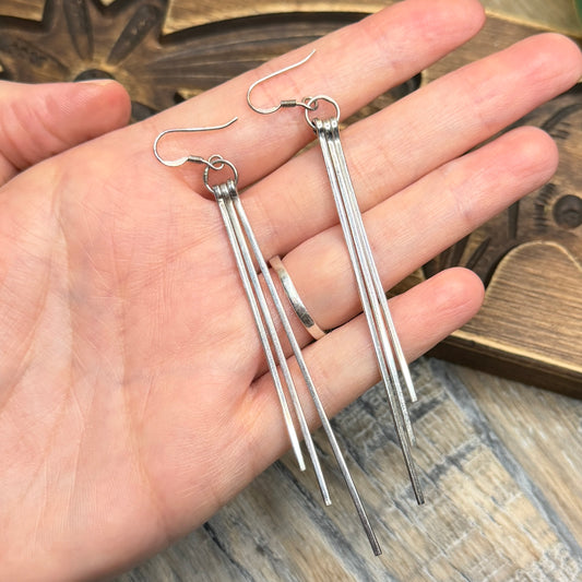 Simple Sterling Silver Multi Drop Statement Earrings