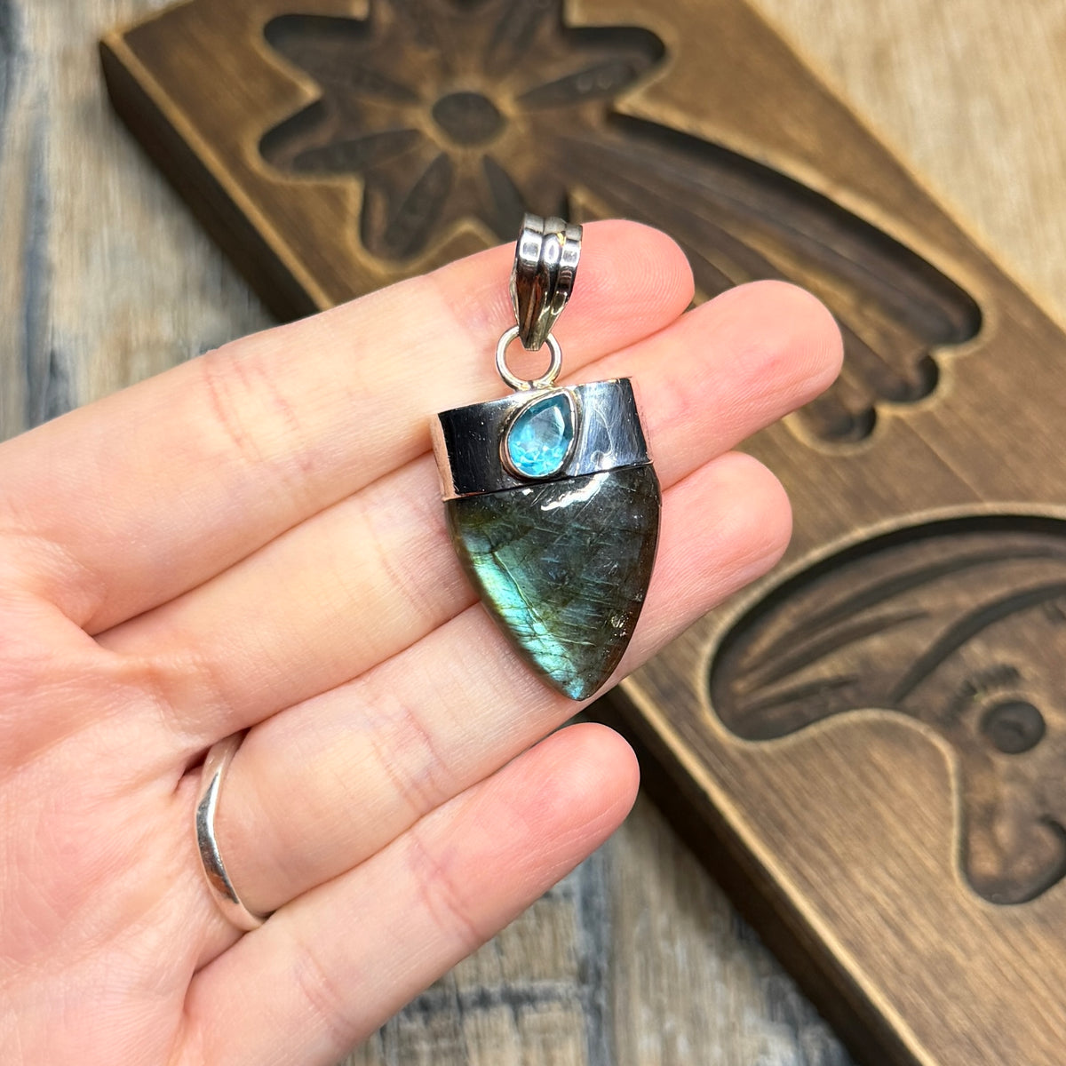 Whimsy Sterling Silver Flashy Labradorite Blue Topaz Drop Pendant