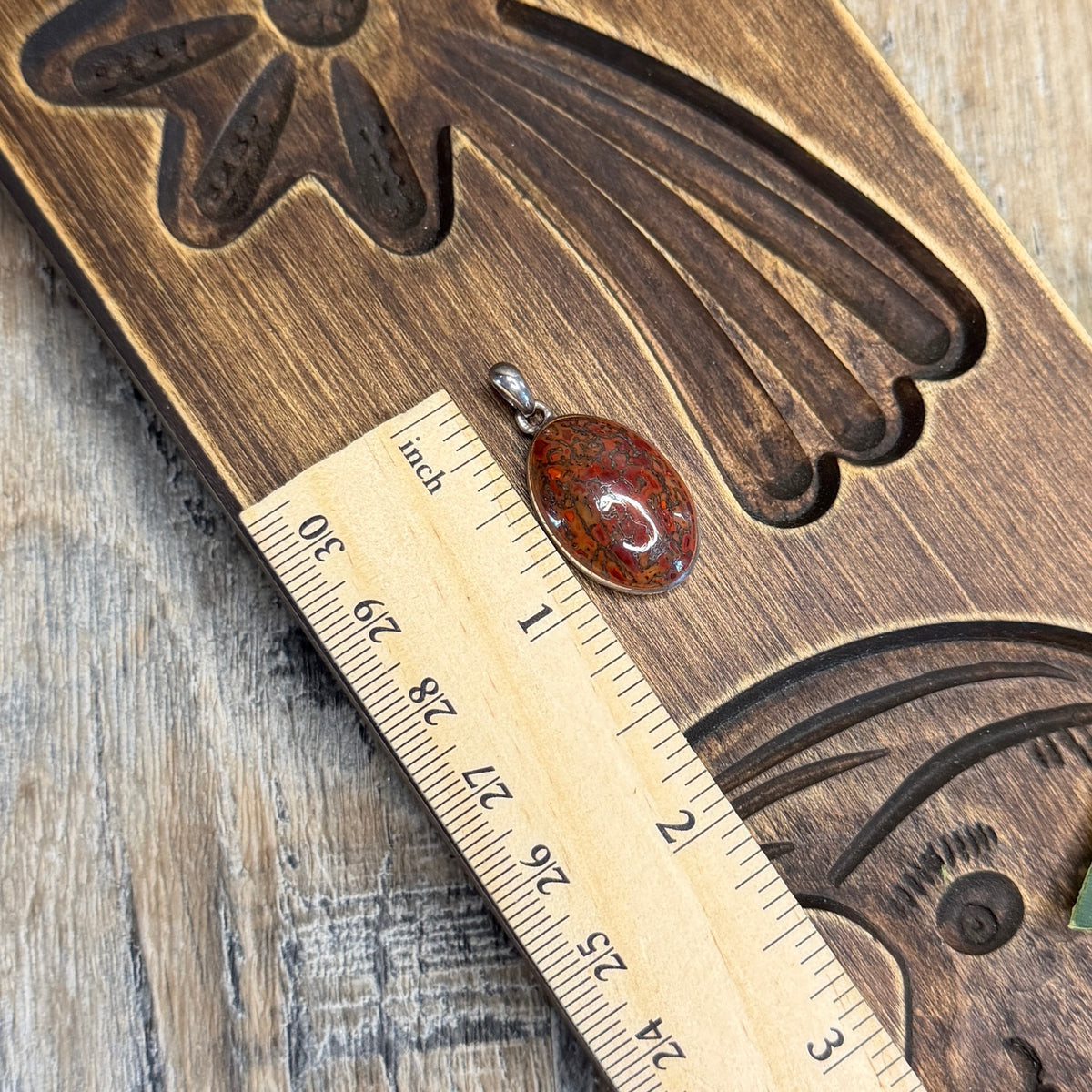 Dreamy Sterling Silver Red Agate Ornate Backed Pendant