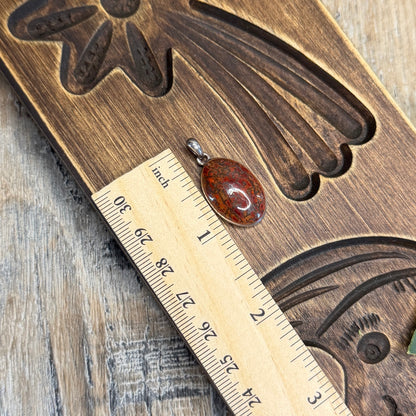 Dreamy Sterling Silver Red Agate Ornate Backed Pendant