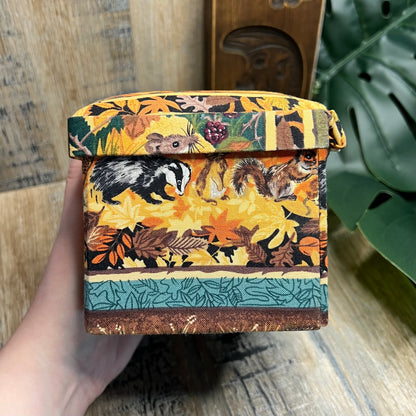 Vintage Woodland Handmade Fabric Covered Folding Jewellery Storage Box Curio