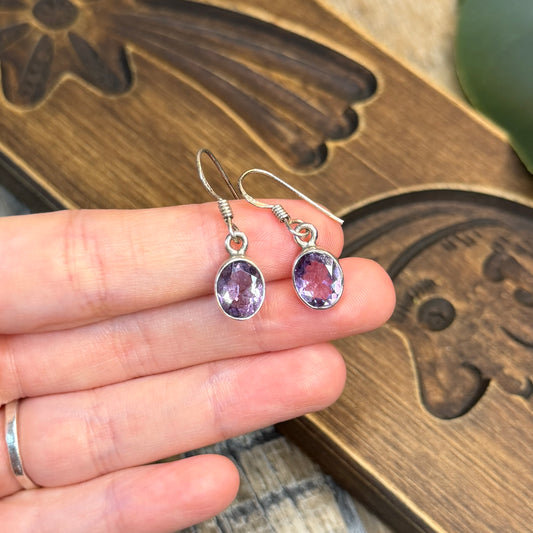Dreamy Sterling Silver Amethyst Simple Drop Earrings