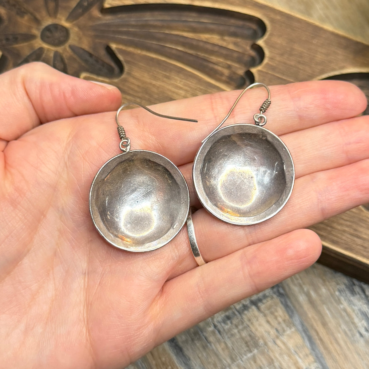 Beautiful Ethnic Sterling Silver Disk Woven Earrings