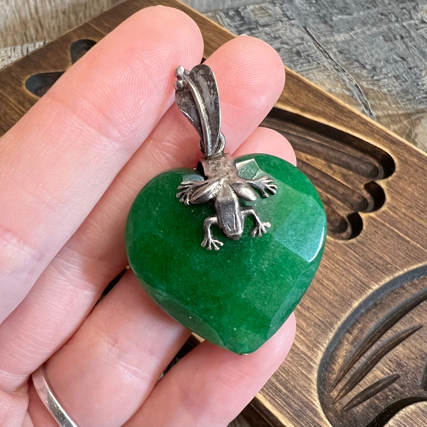 Whimsy Sterling Silver Faceted Green Stone Heart Frog Pendant