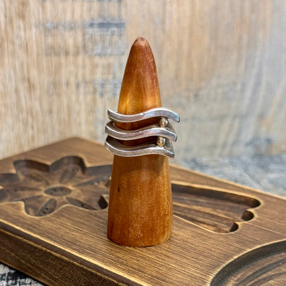 Designer Abstract Sterling Silver and 18ct Gold Wave Ring size L