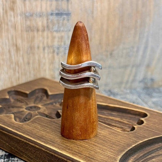 Designer Abstract Sterling Silver and 18ct Gold Wave Ring size L