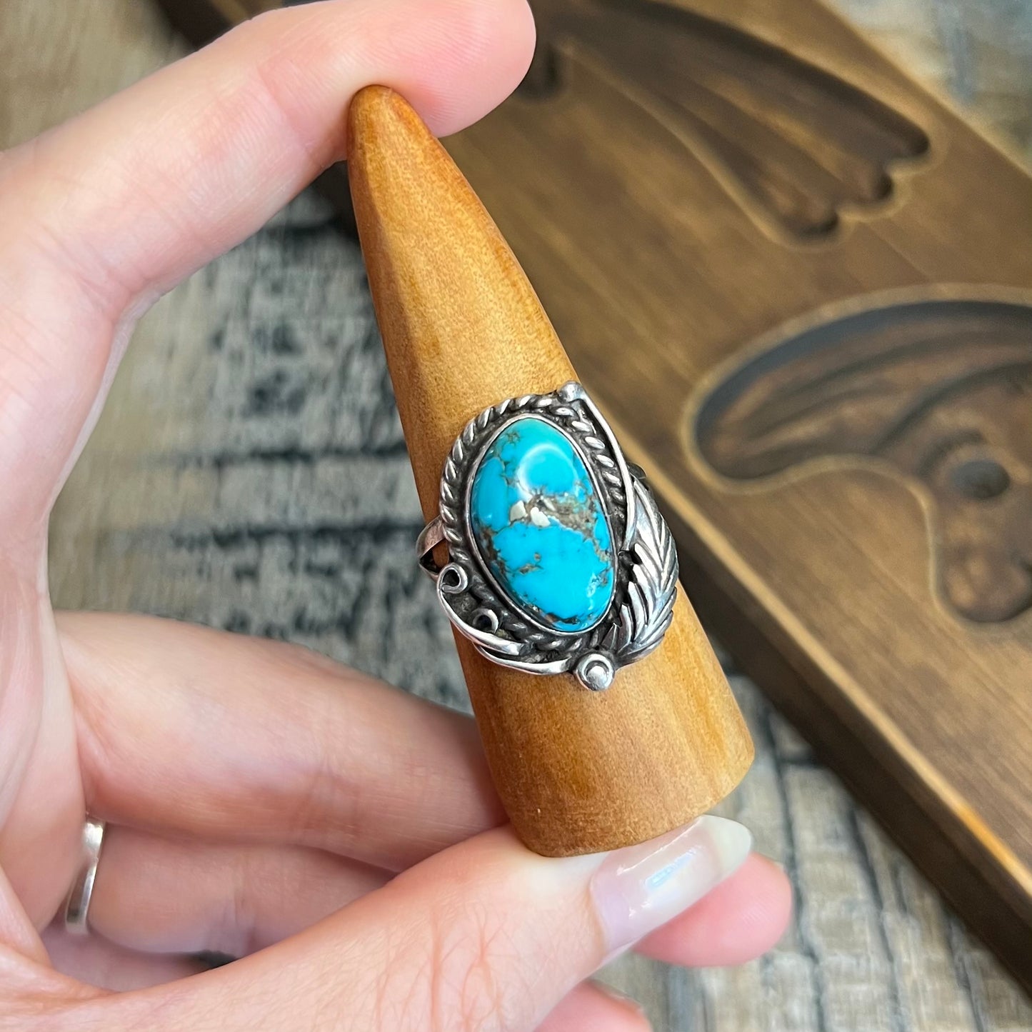 Dreamy Native American Sterling Silver Turquoise Navajo Ring size R