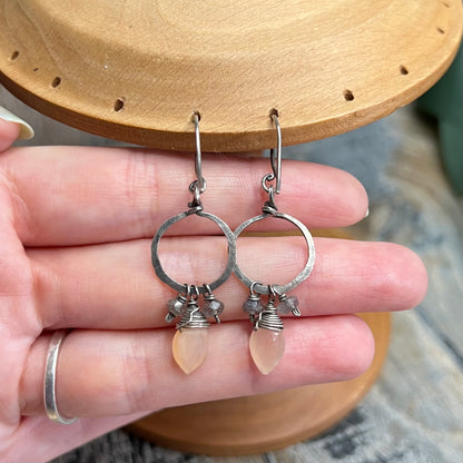 Whimsy Artisan Sterling Silver Peach Moonstone Labradorite Gemstone Earrings