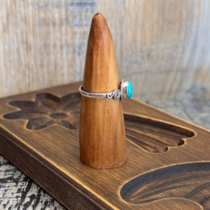 Dreamy Sterling Silver Delicate Spiral Turquoise Ring Size N