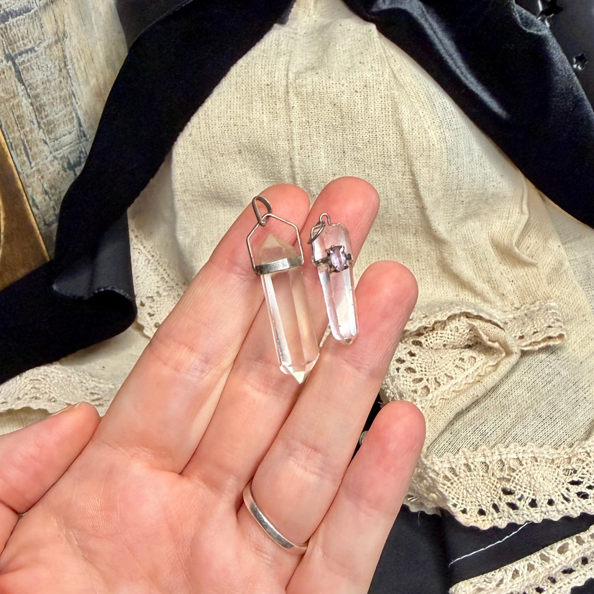 Magical Sterling Silver Clear Quartz Crystal Wand Pendants