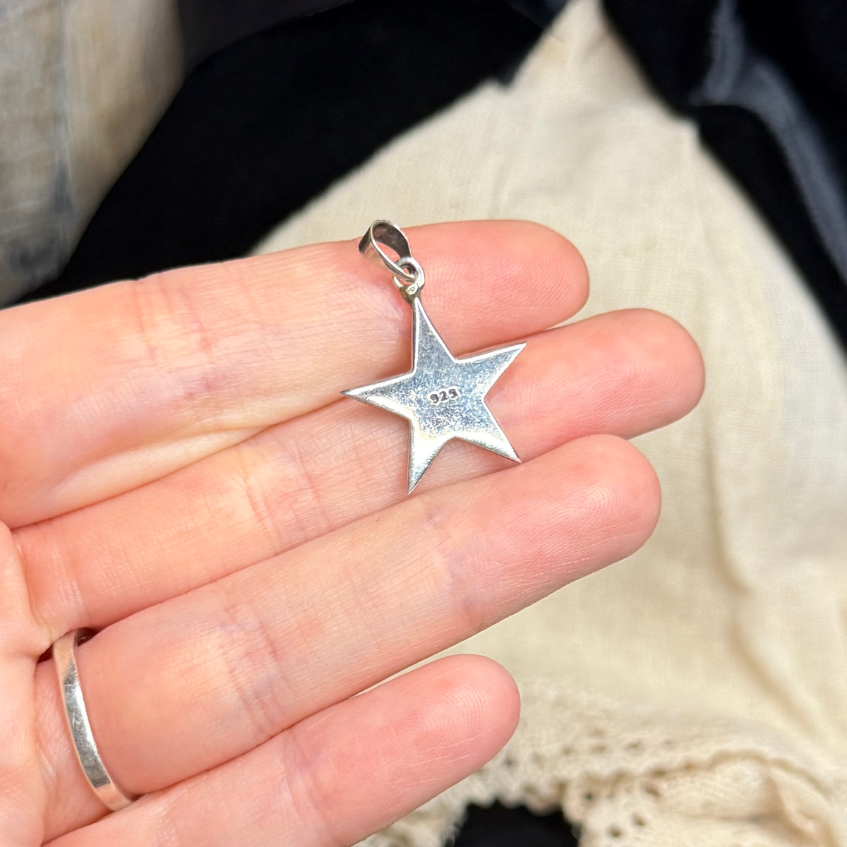Celestial Sterling Silver Woven Textured Star Pendant
