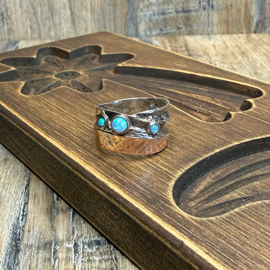 Dreamy Designer Didae Shablool Rose Gold / Sterling Silver Opal Ring size Q 1/2