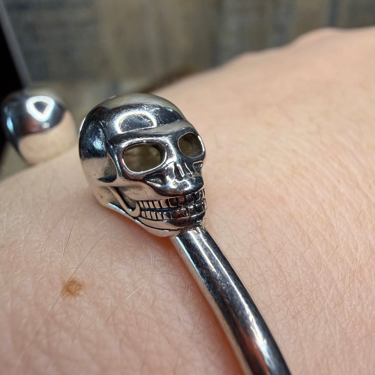 Thomas Sabo Designer Sterling Silver Double Skull Cuff Bangle Bracelet