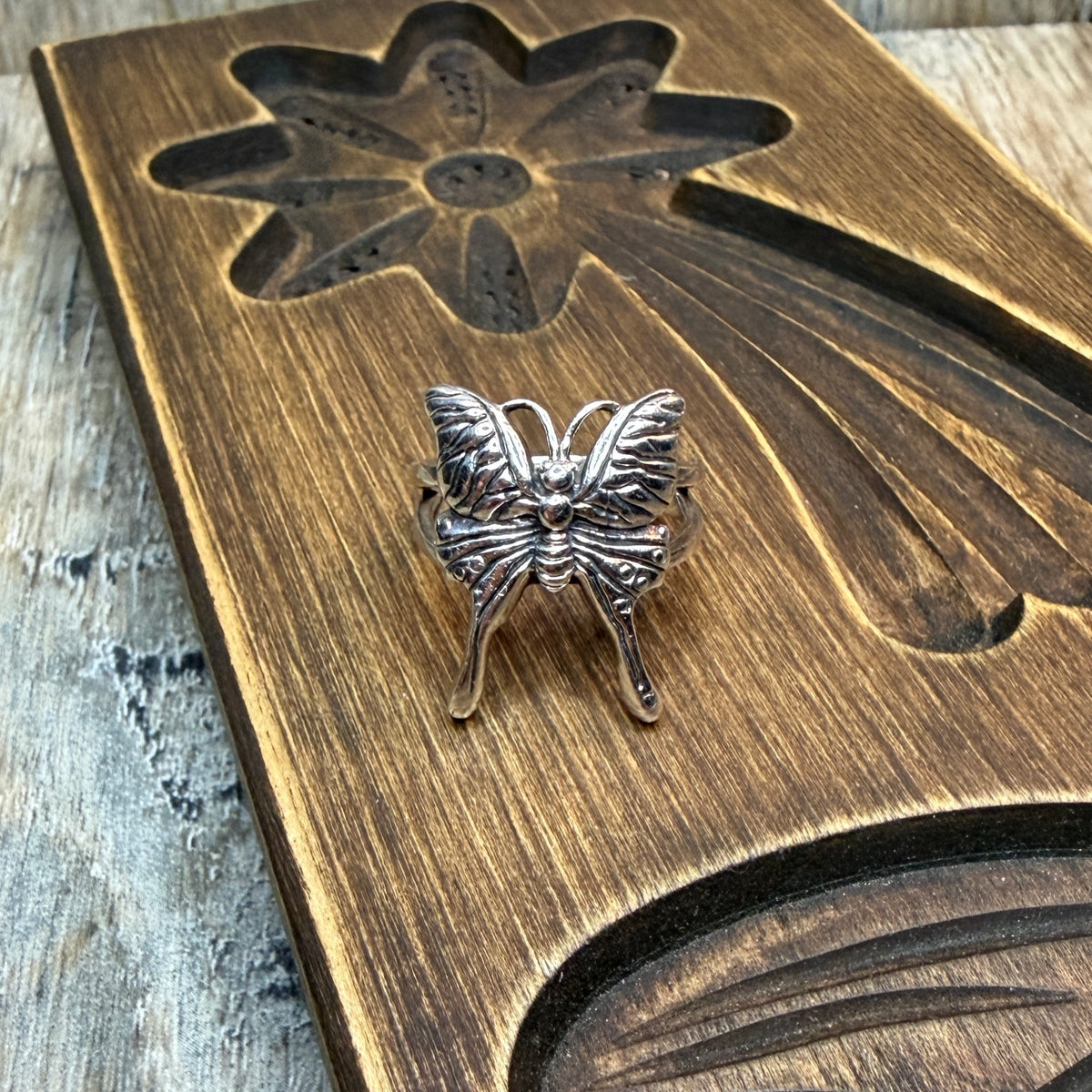 Whimsy Sterling Silver Luna Moth Ring size O