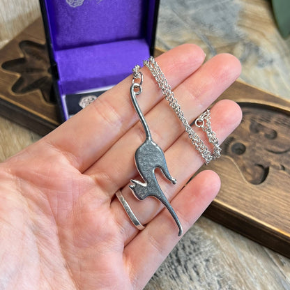 St Justin Large Pewter Cat Gothic Pendant Necklace Boxed
