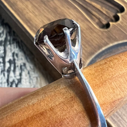 Chunky Modernist Style Sterling Silver Smoky Quartz Birmingham 1983 Hallmark Ring Size L