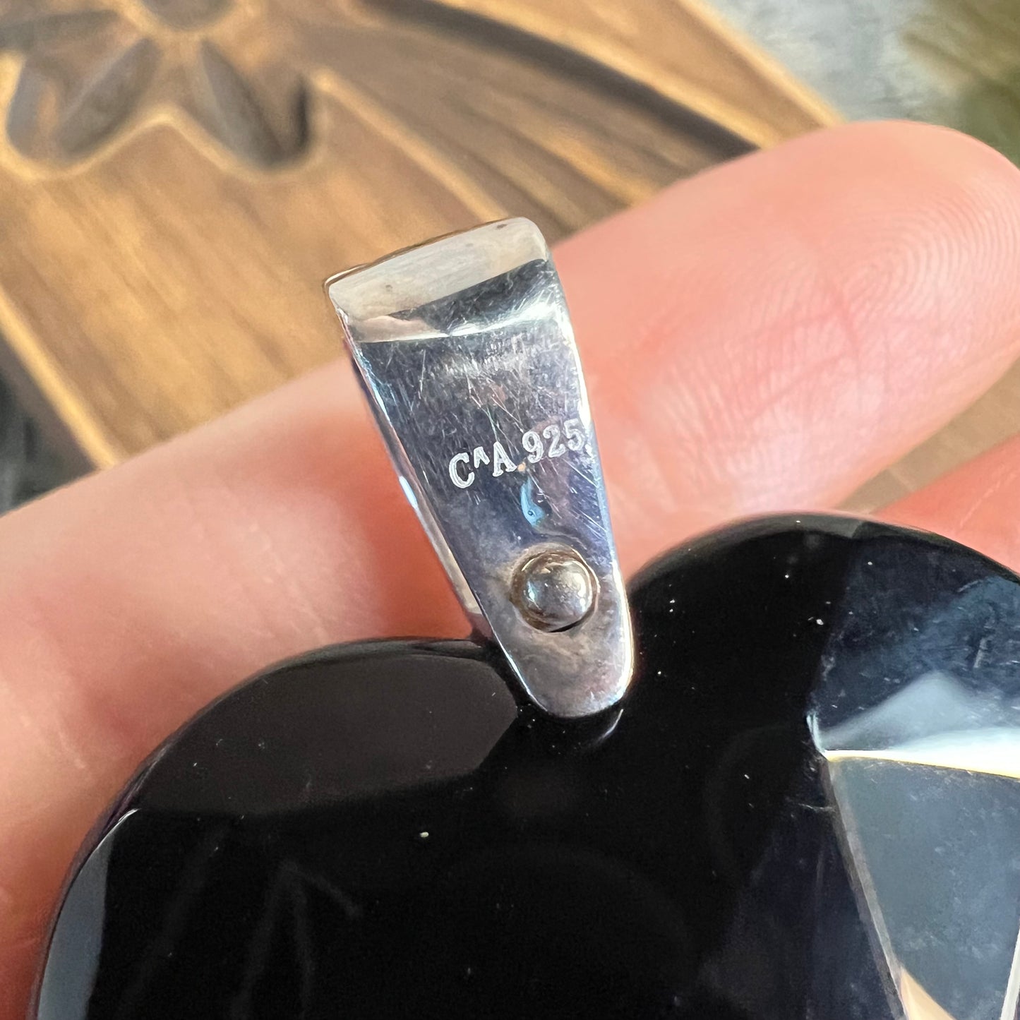 Beautiful Designer Chataeu D’Argent Faceted Black Onyx Heart Sterling Silver Clip Bail Pendant
