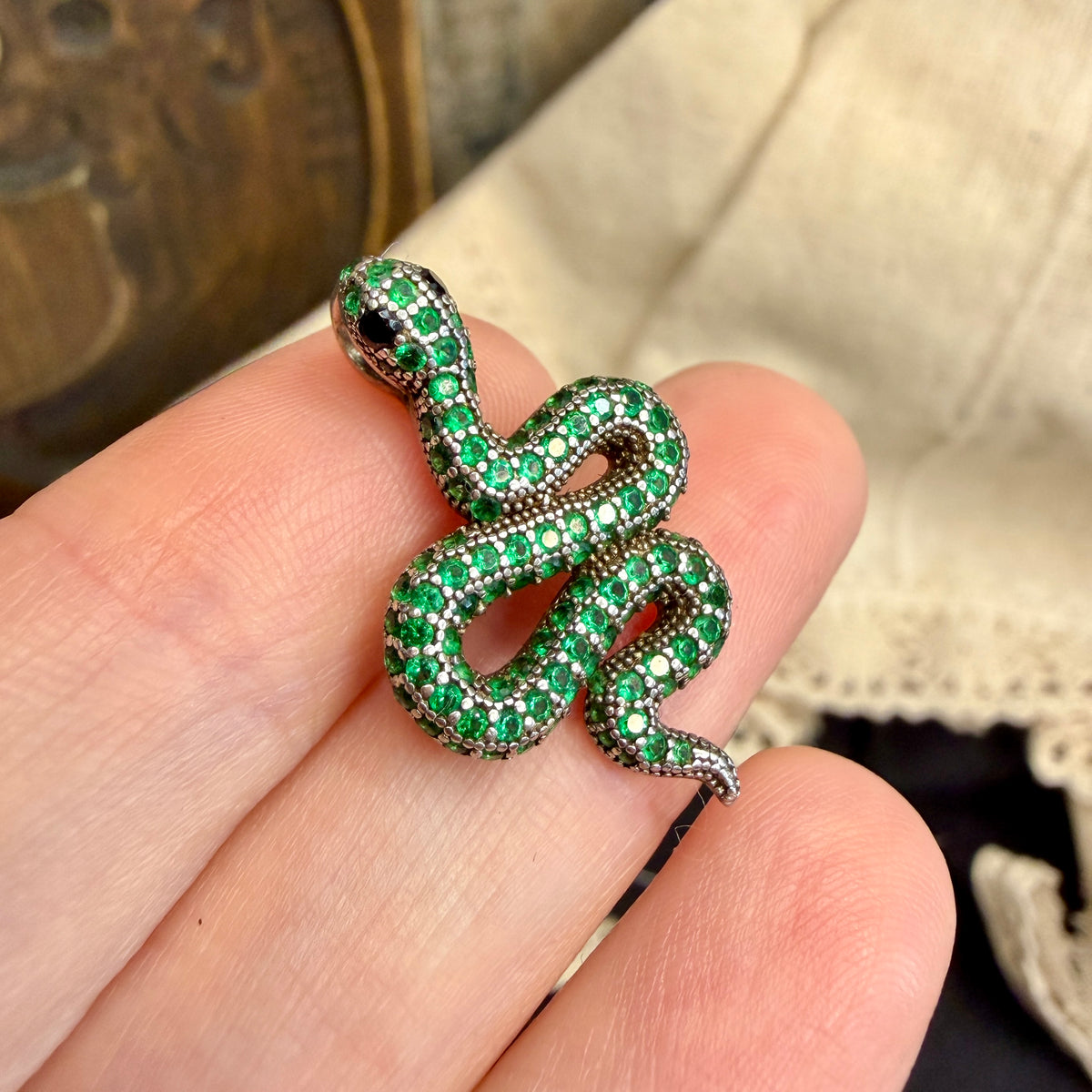 Beautiful Sterling Silver Designer Elanza Encrusted Stone Snake Pendant