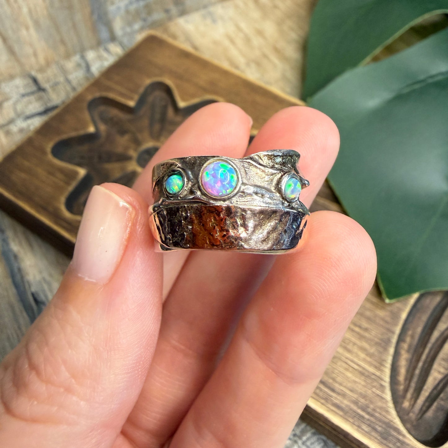 Dreamy Designer Didae Shablool Rose Gold / Sterling Silver Opal Ring size Q 1/2