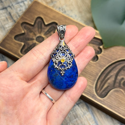 Dreamy Sterling Silver Chunky Doug Paulus Lapis Lazuli with Citrine Pendant