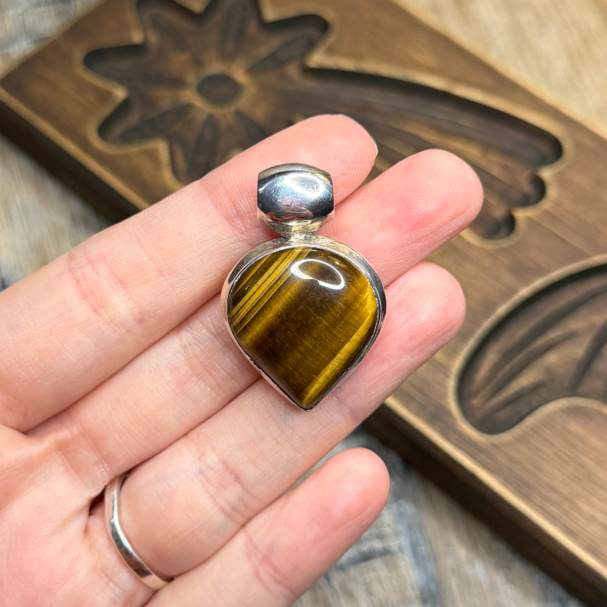 Dreamy Sterling Silver Artisan Tigers Eye Drop Pendant