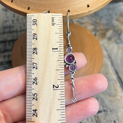 Whimsy Sterling Silver Artisan Amethyst Ornate Earrings